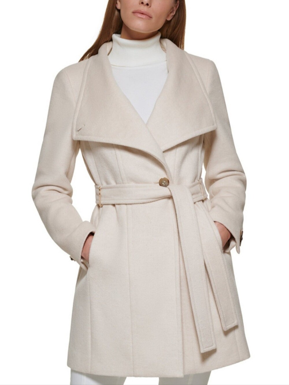 Calvin Klein Belted Asymmetrical Toggle Wrap Womens Wool Coat Size XL MSRP $320